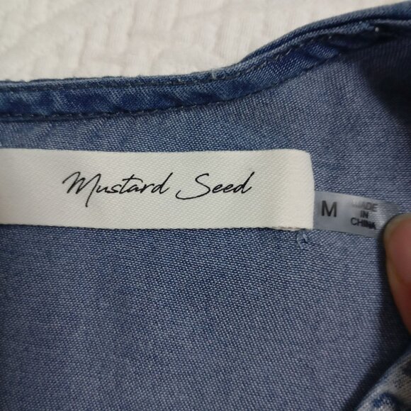 Mustard Seed Romper Short Womens Denim-Look Elastic Waist V-Neck Pockets Size M - Picture 2 of 11